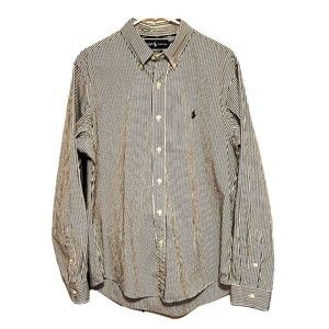 Ralph Lauren Shirt Custom Fit Long Sleeve Cotton Black White Stripe Mens Large